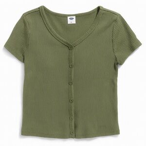 Old Navy Girls Ribbed Button-Front Tee • Olive Green • Size 10/12
